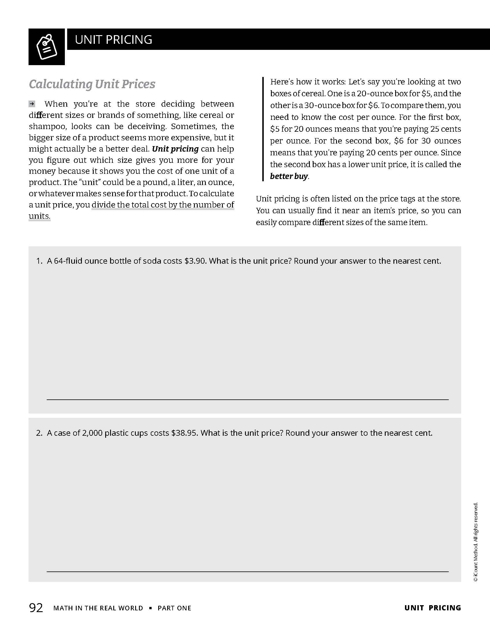 The iCount Method®: How to Make Money and Keep It, Math in the Real World, Book 1