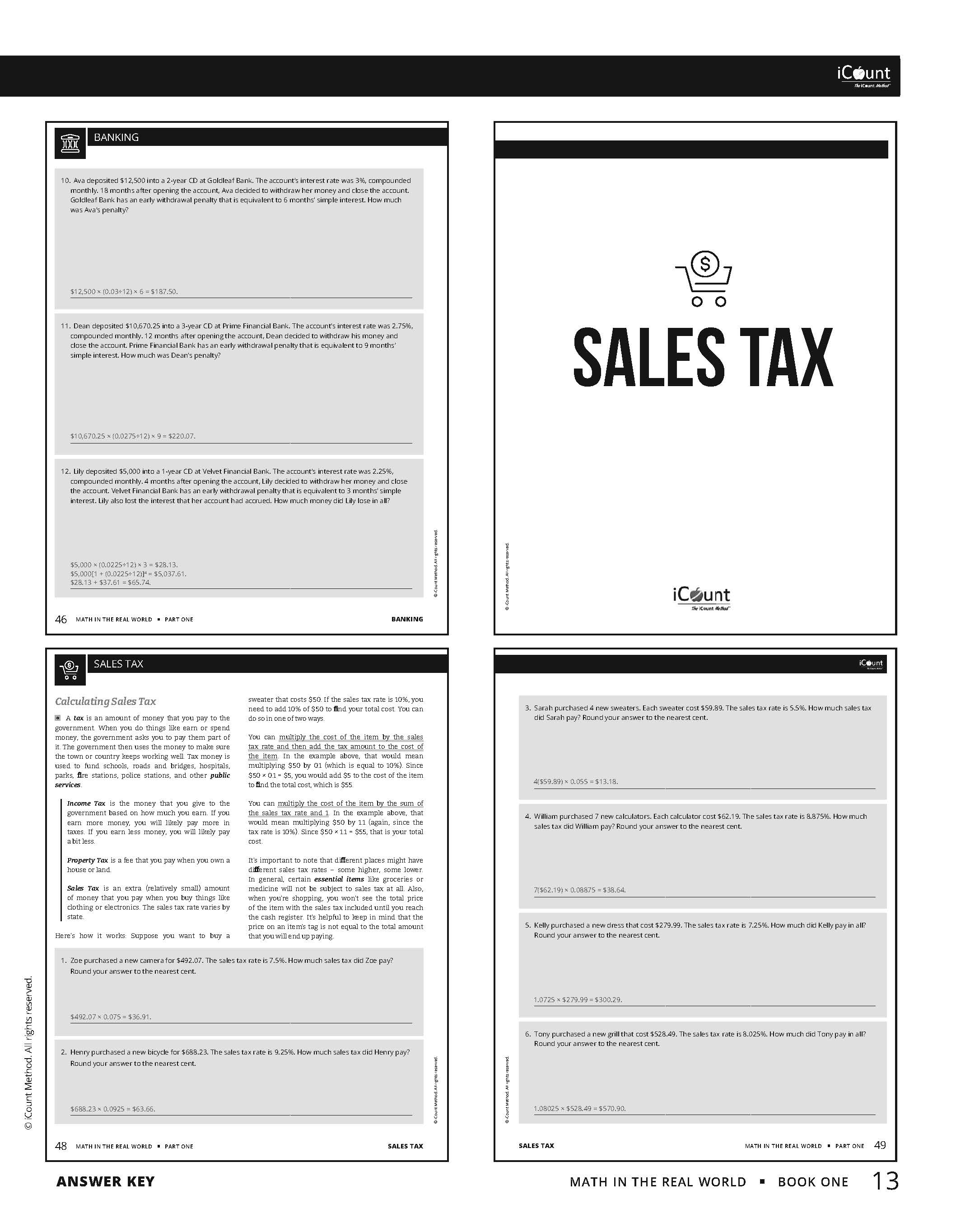 The iCount Method®: How to Make Money and Keep It, Math in the Real World, Book 1, Answer Key