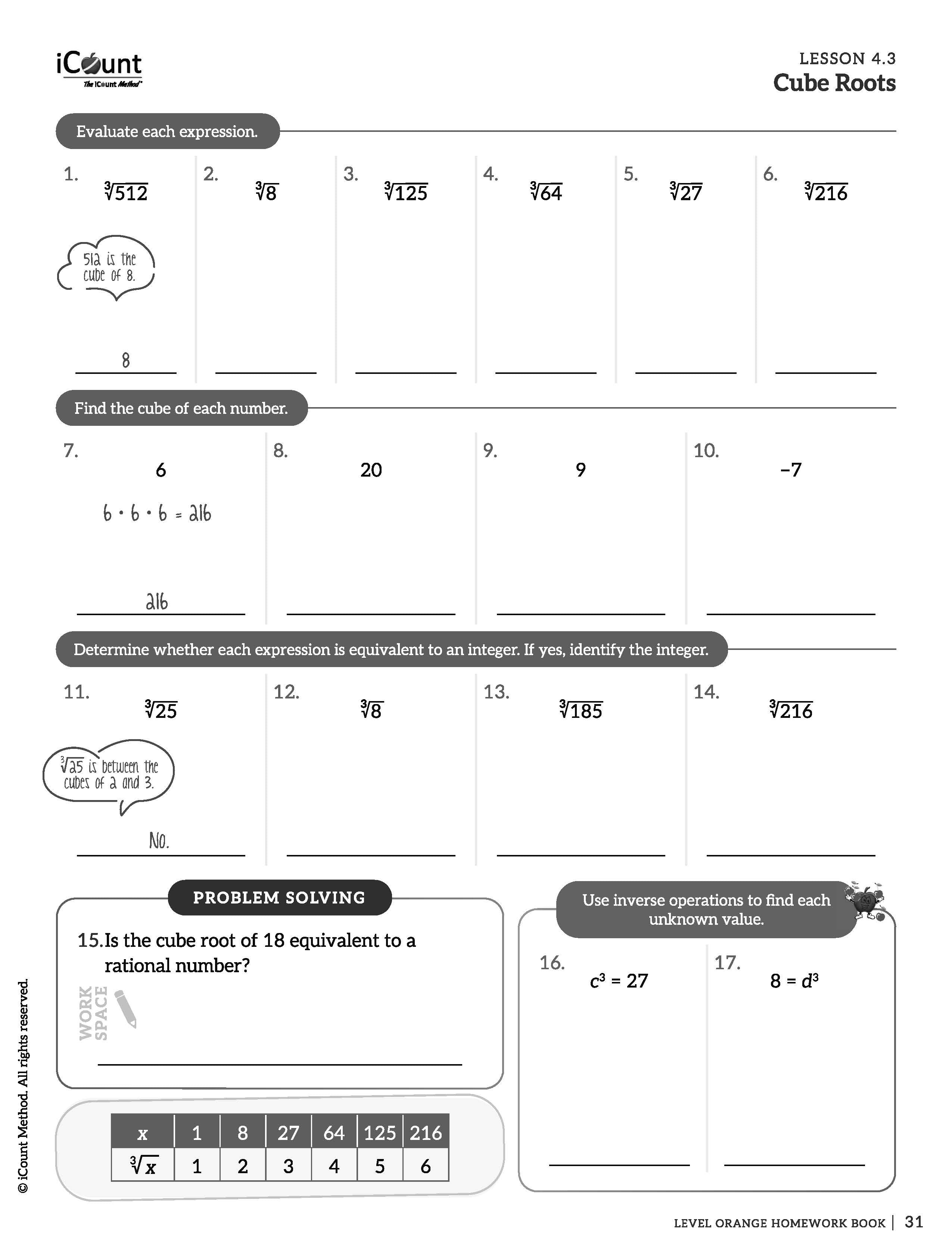 The iCount Method® Level Orange Homework Book, Premium Edition
